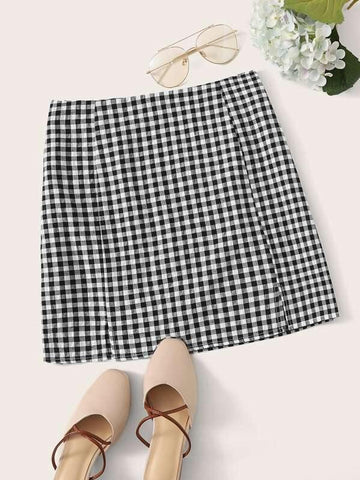 Zip Back Gingham Print Skirt - takostyle