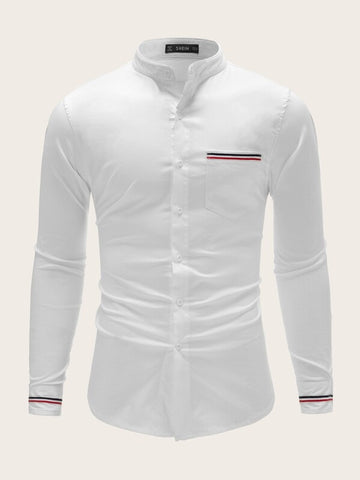 Men Pocket Front Striped Detail Shirt