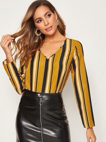 V-neck Striped Top - takostyle