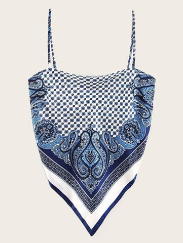 Paisley Print Self-Tie Bandana Top - takostyle