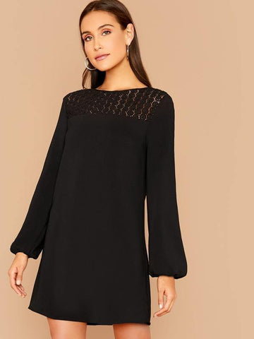 Lace Insert Tunic Dress - takostyle