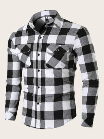 Men Pocket Side Buffalo Plaid Shirt