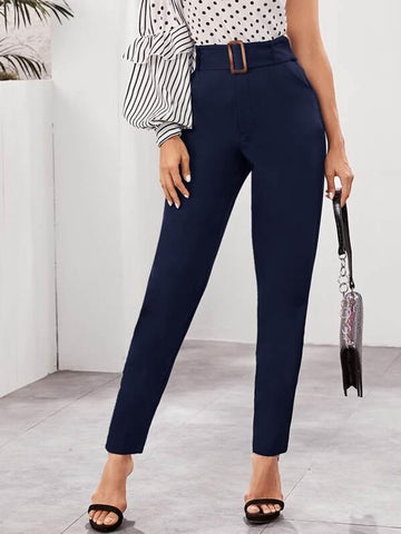 Buckle Belted Slant Pocket Cigarette Pants - takostyle