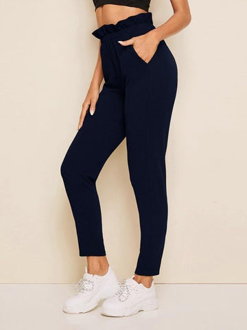 Paperbag Waist Solid Pants - takostyle