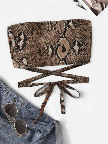 Snakeskin Print Cropped Tube Top - takostyle