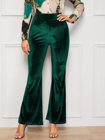 Zip Back Velvet Flare Leg Pants - takostyle