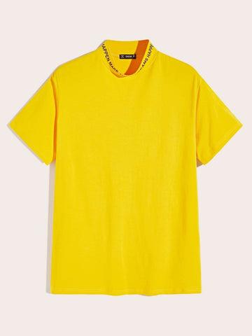 Men Neon Yellow Slogan Print Neck Top