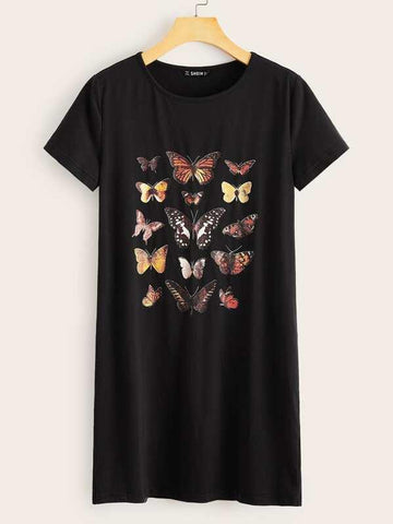 Butterfly Print Tee Dress - takostyle
