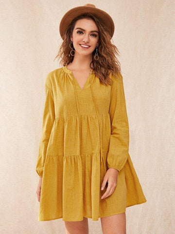 Notch Neck Smock Dress - takostyle