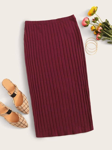 Elastic Waist Rib-knit Pencil Skirt - takostyle