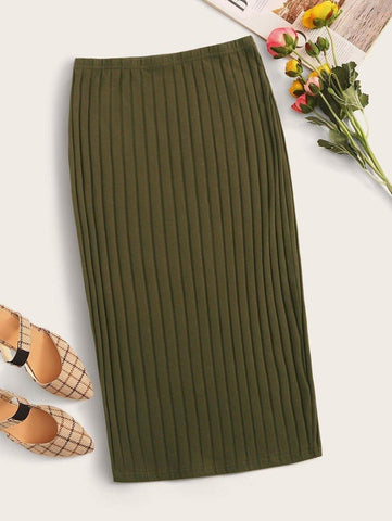 Rib-knit Solid Pencil Skirt - takostyle