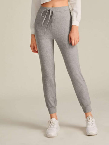 Elastic Waist Knot Detail Solid Joggers - takostyle