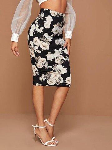 Floral Print Pencil Skirt - takostyle