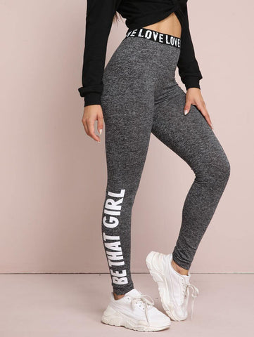 Slogan Graphic Marled Leggings - takostyle