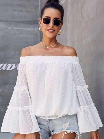Bardot Swiss Dot Flounce Sleeve Blouse - takostyle