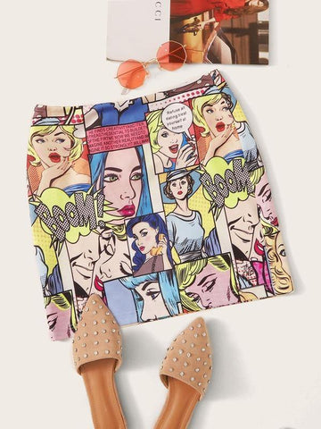Pop Art Print Mini Skirt - takostyle