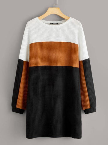Colorblock Waffle Knit Dress - takostyle