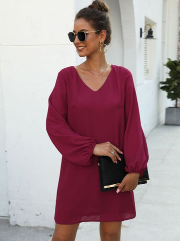 V-neck Solid Tunic Dress