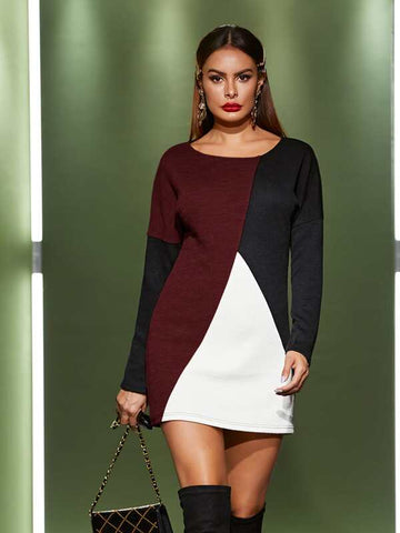 Drop Shoulder Color Block Dress