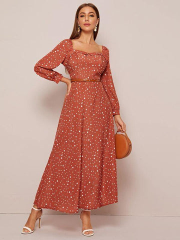 Square Neck Dalmatian A-line Dress - takostyle