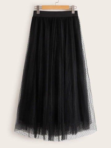 Elastic Waist Layered Tulle Skirt - takostyle