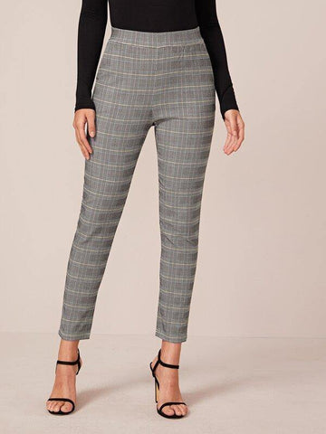 Elastic Waist Plaid Pants - takostyle