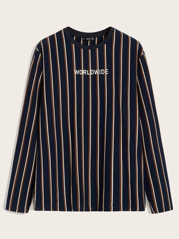 Men Letter Graphic Striped Tee