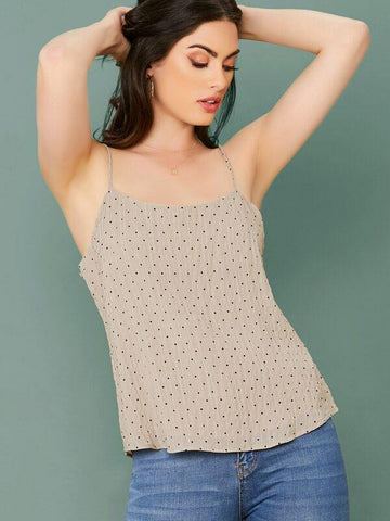 Scoop Neck Polka Dot Sleeveless Cami Tank Top - takostyle