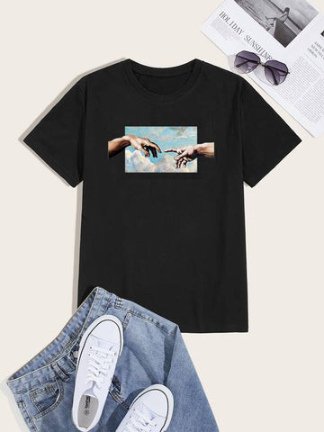 Men Hands Graphic Round Neck Tee