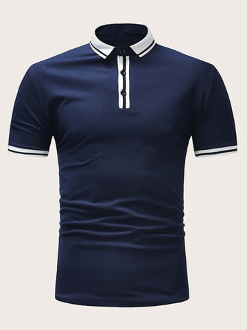 Men Contrast Stripe Trim Polo Shirt