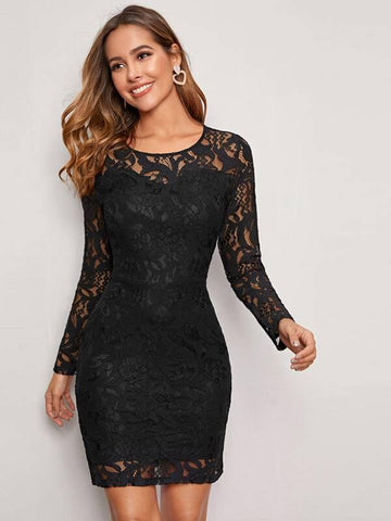 Zip Back Lace Overlay Dress - takostyle