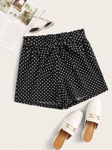 Polka Dot Belted Wide Leg Shorts - takostyle