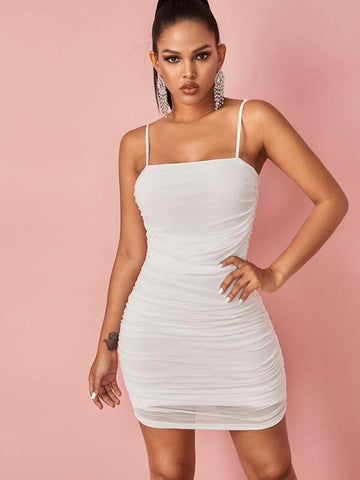 Ruched Mesh Bodycon Mini Dress - takostyle