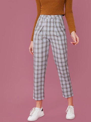 Checked Plaid Straight Leg Pants - takostyle