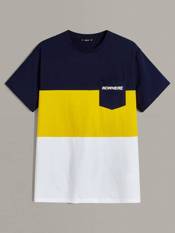 Men Letter Graphic Patch Pocket Colorblock Tee
