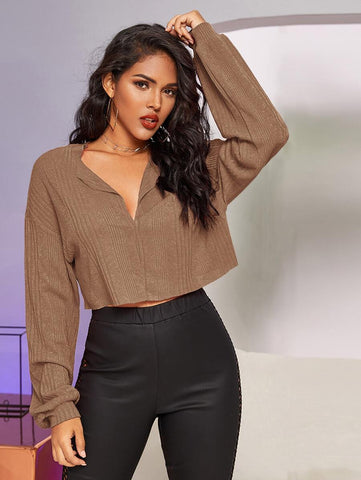 Boxy Ribbed Raw-Cut Crop Top - takostyle