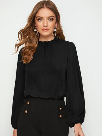 Frilled Neck Bishop Sleeve Blouse - takostyle