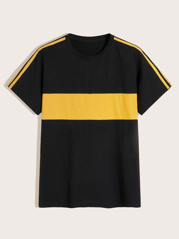 Men Side Stripe Contrast Panel Tee