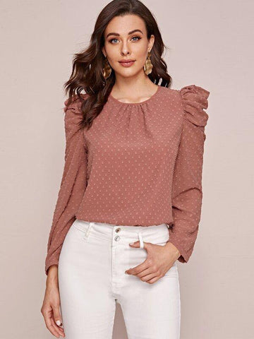 Swiss Dot Puff Sleeve Blouse - takostyle
