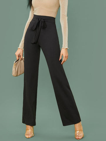 Belted Self-Tie Wide Leg Pants - takostyle