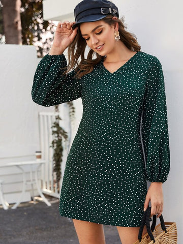 Polka Dot Tunic V-neck Dress