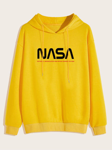 Men Letter Graphic Drawstring Hoodie