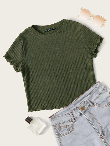 Lettuce Edge Rib-knit Crop Tee - takostyle