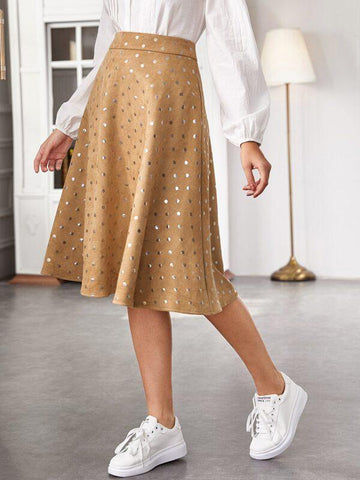 Metallic Dot Suede Midi Skirt - takostyle
