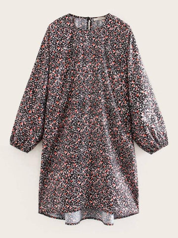 Allover Print High Low Babydoll Dress - takostyle