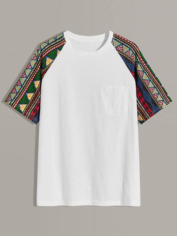 Men Raglan Sleeve Tribal Print Tee