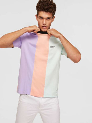 Men Slogan Patched Colorblock Tee
