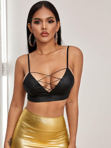 Criss Cross Plunging Neck Bralette Top - takostyle