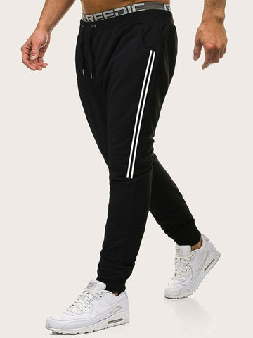 Men Side Stripe Drawstring Waist Sweatpants