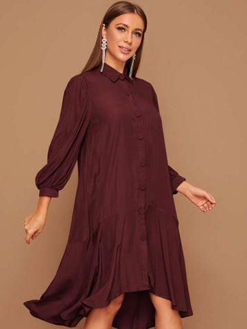 High Low Ruffle Hem Shirt Dress